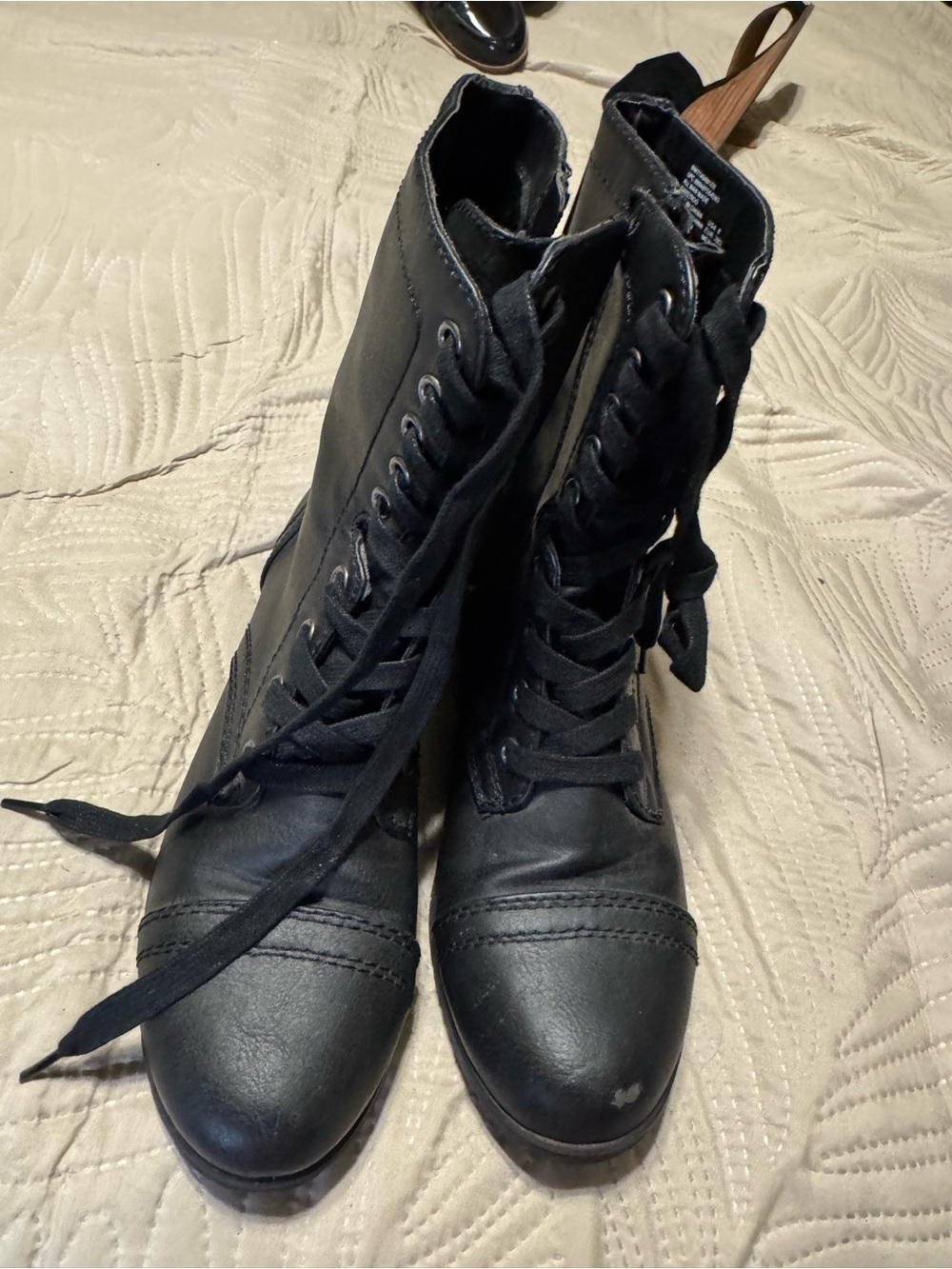Time and Tru Black Lace-Up Combat Boots for Women